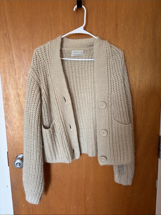 Urban Outfitters Sweaters - Urban Outfitters Cropped Chunky Knit Cardigan - Tan